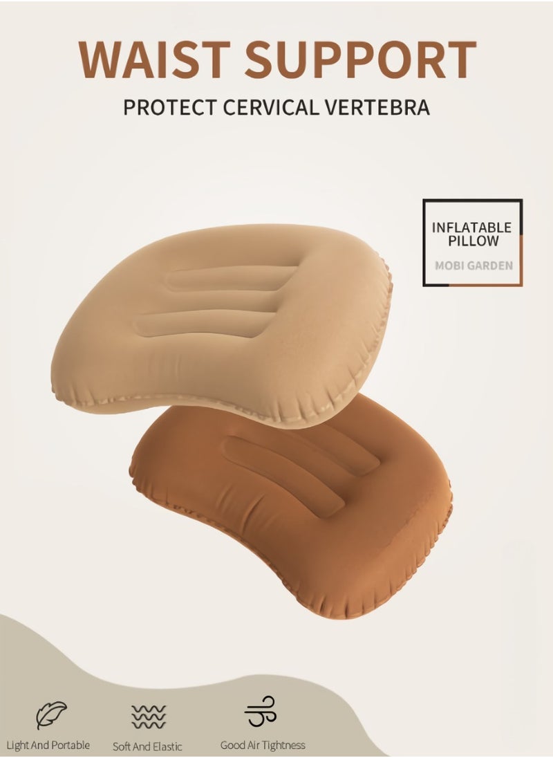 Generic Air Inflatable Pillow, Camping Flocking Sleep Pillow, Ultralight Portable Blow Up Pillow, Compressible Backpacking Travel Inflation Pillow For Outdoor Hiking Sleep, (1pc, Brown)  - Image 2