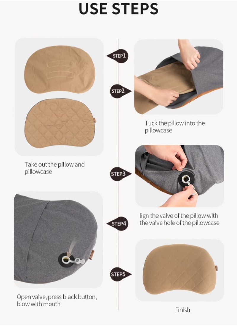 Generic Air Inflatable Pillow, Camping Flocking Sleep Pillow, Ultralight Portable Blow Up Pillow, Compressible Backpacking Travel Inflation Pillow For Outdoor Hiking Sleep, (1pc, Brown)  - Image 4