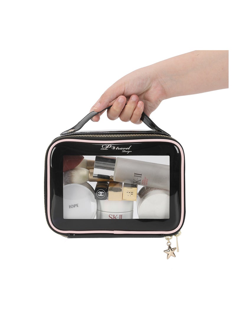 Excefore Travel Clear Makeup Cosmetic Bag, Leather Makeup Pouch, Multipurpose Travel Makeup Train Case Portable Cosmetic Organizer Bags Transparent Storage Bag Travel Must Haves - Image 5