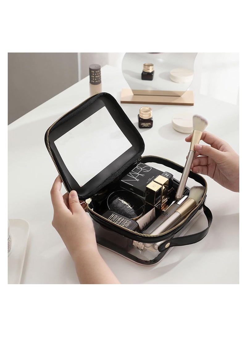 Excefore Travel Clear Makeup Cosmetic Bag, Leather Makeup Pouch, Multipurpose Travel Makeup Train Case Portable Cosmetic Organizer Bags Transparent Storage Bag Travel Must Haves - Image 3