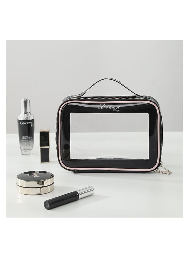Excefore Travel Clear Makeup Cosmetic Bag, Leather Makeup Pouch, Multipurpose Travel Makeup Train Case Portable Cosmetic Organizer Bags Transparent Storage Bag Travel Must Haves - Image 4