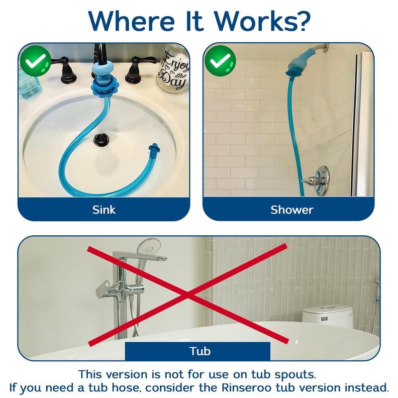 Rinseroo: "Shower Cleaning Thing"â€“Slip-On Handheld Hose Attachment for Fast, Mess-Free Shower Wall Rinsingâ€“6 Ft Hose, Fits Up to 5" Shower Head â€“Temporarily Converts Standard Shower into Handheld - Image 5