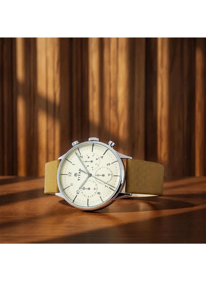 تيتان Men's Leather Analog Watch 90102SL02 - 42 mm