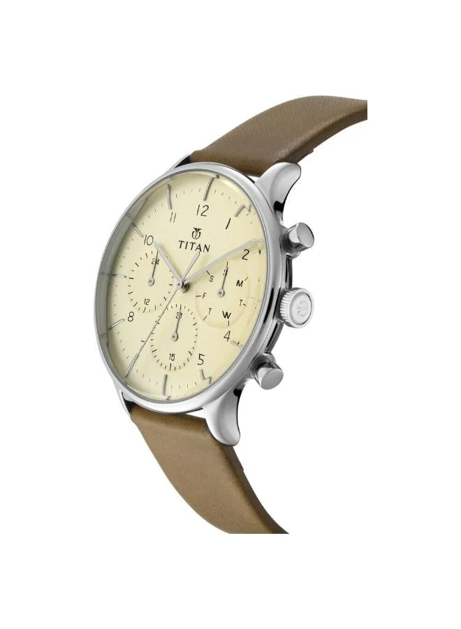 تيتان Men's Leather Analog Watch 90102SL02 - 42 mm