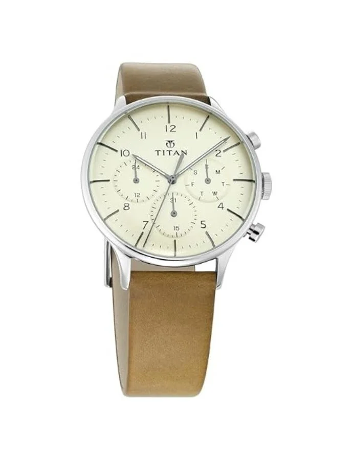 TITAN Men's Leather Analog Watch 90102SL02 - 42 mm