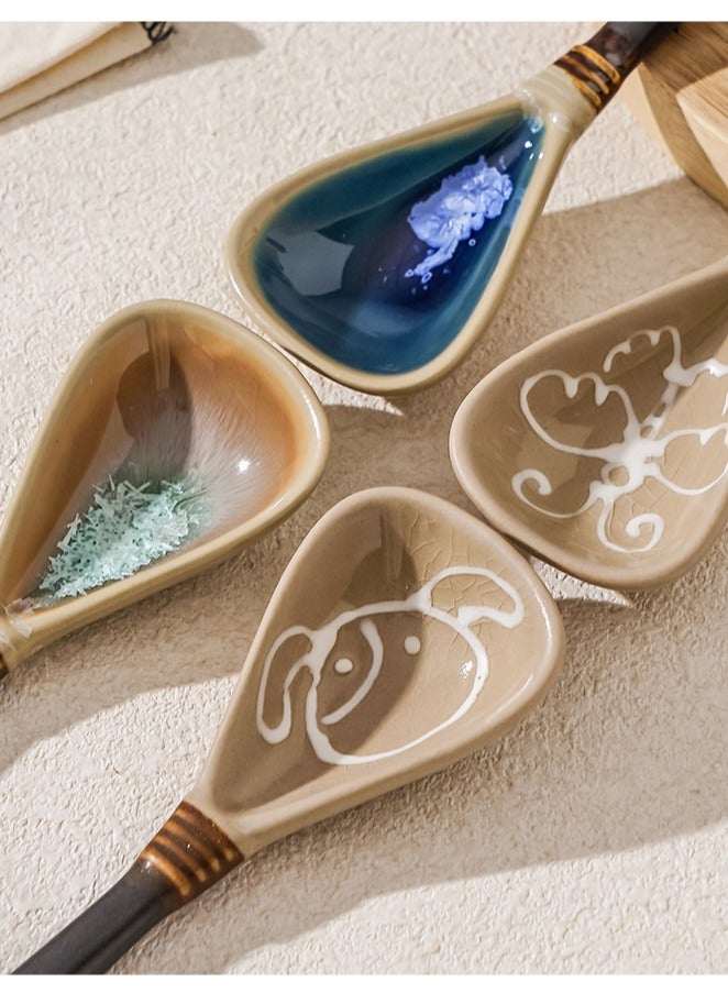 4-piece set - Retro Japanese-style ceramic spoons - Long-handled soup spoons, coffee spoons, dessert spoons  - Image 4