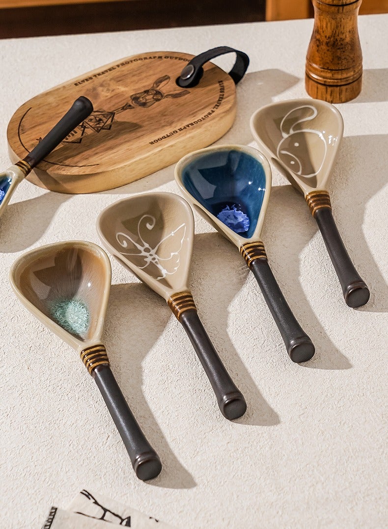 4-piece set - Retro Japanese-style ceramic spoons - Long-handled soup spoons, coffee spoons, dessert spoons  - Image 3