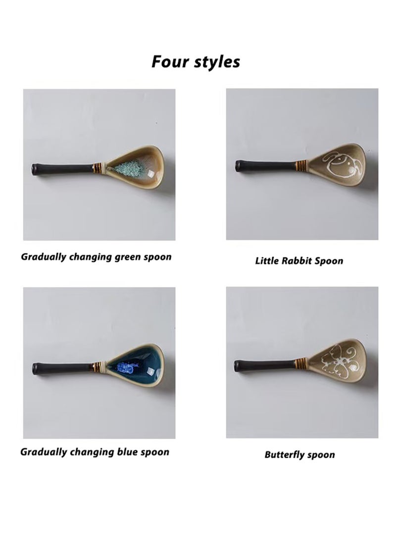 4-piece set - Retro Japanese-style ceramic spoons - Long-handled soup spoons, coffee spoons, dessert spoons  - Image 5