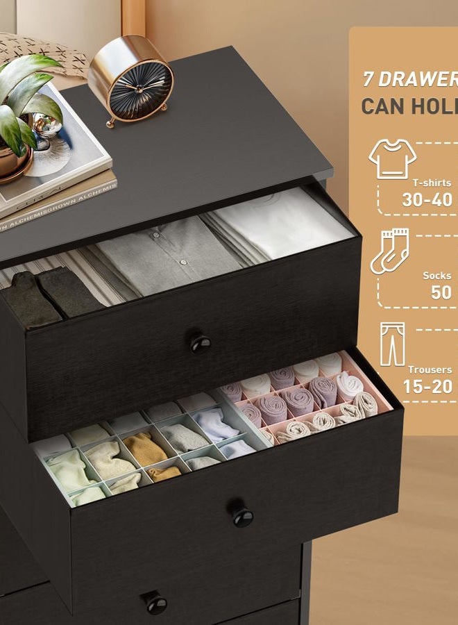 Mifuro Tall Fabric Dresser for Bedroom, Vertical Storage Organizer Tower with 7 Drawers, Chest of Drawers with Bins, Steel Frame, Wood Top for Bedroom, Closet, Entryway Black - Image 4