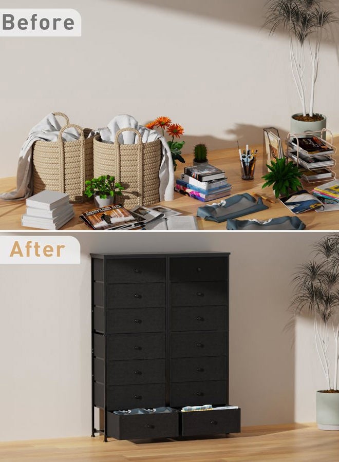 Mifuro Tall Fabric Dresser for Bedroom, Vertical Storage Organizer Tower with 7 Drawers, Chest of Drawers with Bins, Steel Frame, Wood Top for Bedroom, Closet, Entryway Black - Image 5