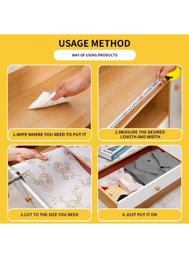 والالا 4 بكرات كبيرة من بطانات الرف غير اللاصقة، سجادات الأدراج، بطانة درج من مادة إي في إيه غير قابلة للانزلاق، بطانة مقاومة للبقع، بطانة خزانة مقاومة للماء لرف المطبخ المنزلي، والخزائن، والثلاجة، والخزانة - Image 4