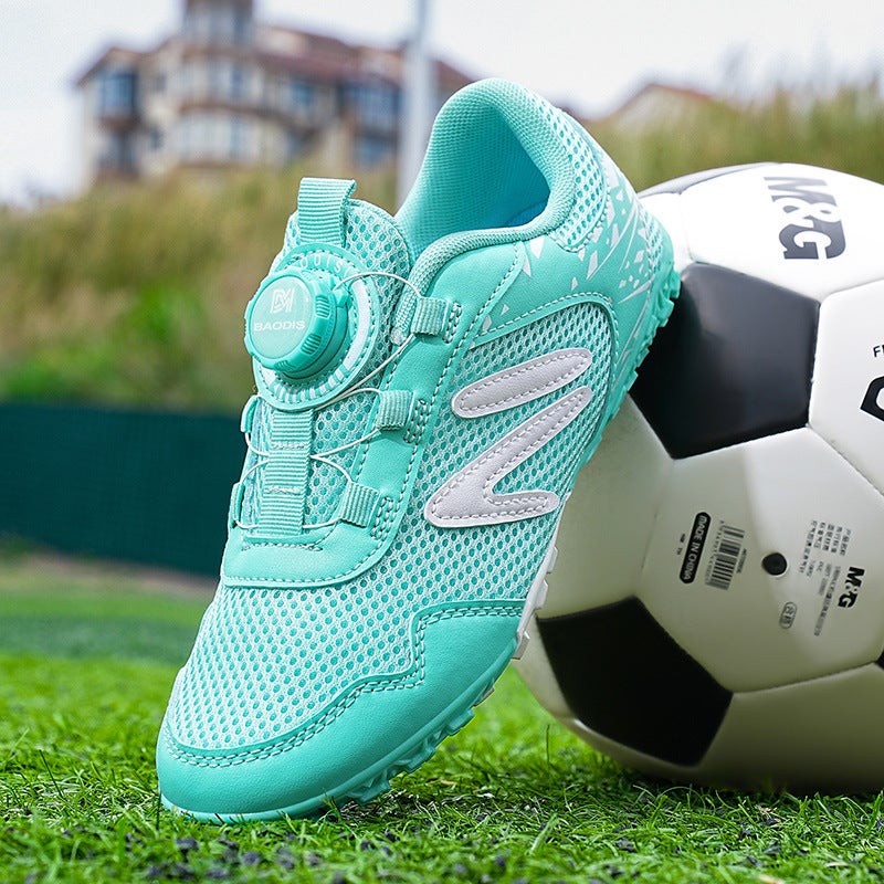Summer Mesh Football Shoes with Velcro and Quick Lacing for Kids - Turf Training  Cleats - Image 2