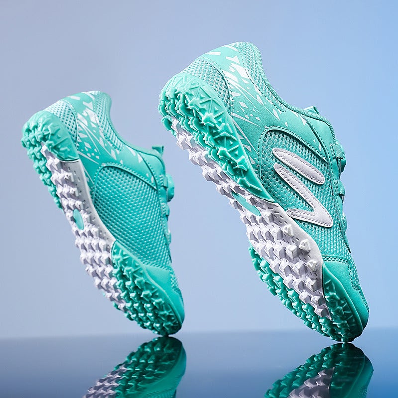Summer Mesh Football Shoes with Velcro and Quick Lacing for Kids - Turf Training  Cleats - Image 3