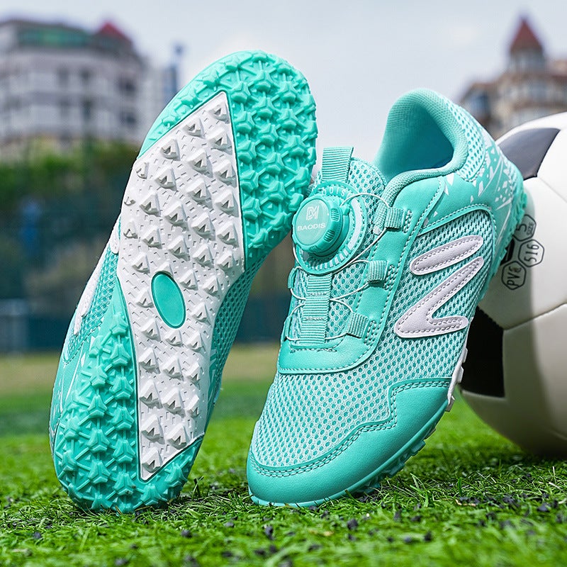 Summer Mesh Football Shoes with Velcro and Quick Lacing for Kids - Turf Training  Cleats - Image 5