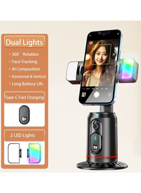 360° Rotating Auto Face Tracking Tripod with Phone Holder, Remote Control, No App Required, Gesture Control Supported, Portable Moving Tripod for Vlog Live Streaming, Video Recording, and Shooting