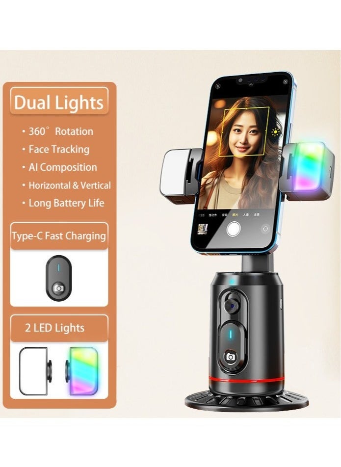 Generic 360° Rotating Auto Face Tracking Tripod with Phone Holder, Remote Control, No App Required, Gesture Control Supported, Portable Moving Tripod for Vlog Live Streaming, Video Recording, and Shooting  - Image 1