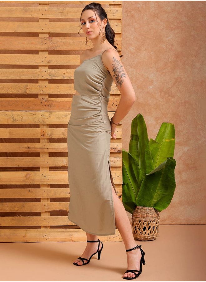 Freehand Women Fitted Party Wear Solid One Shoulder Dress  - Image 3
