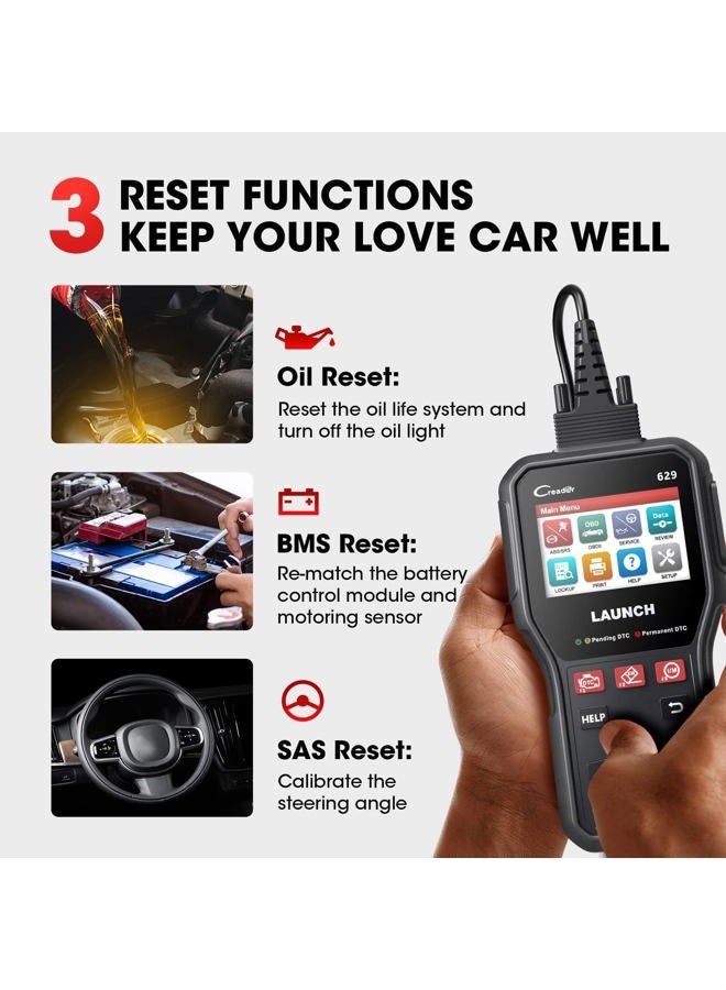 Launch Cr629 Scan Tool Abs Srs Obd2 Scanner Car Code Reader With Active Test, Oil/Sas/Bms Reset, Full Functions, Pc Printing Lifetime Free Update Diagnostic For Diyers - Image 4