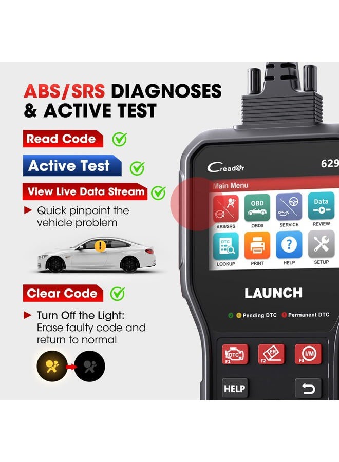 Launch Cr629 Scan Tool Abs Srs Obd2 Scanner Car Code Reader With Active Test, Oil/Sas/Bms Reset, Full Functions, Pc Printing Lifetime Free Update Diagnostic For Diyers - Image 3