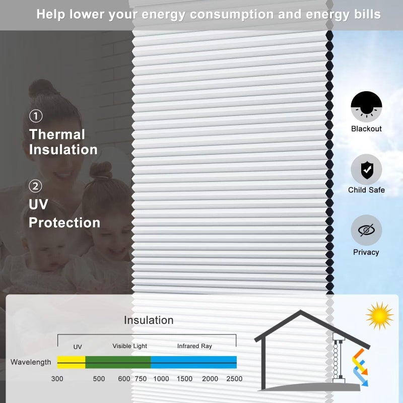 Changshade Blackout Cellular Window Shades Cordless, Honeycomb Blinds for Indoor Windows Room Darkening Black Out Thermal Insulated for Bedroom, Bathroom, Shade Size 34 Inch Wide 72 Inch High, White - Image 2