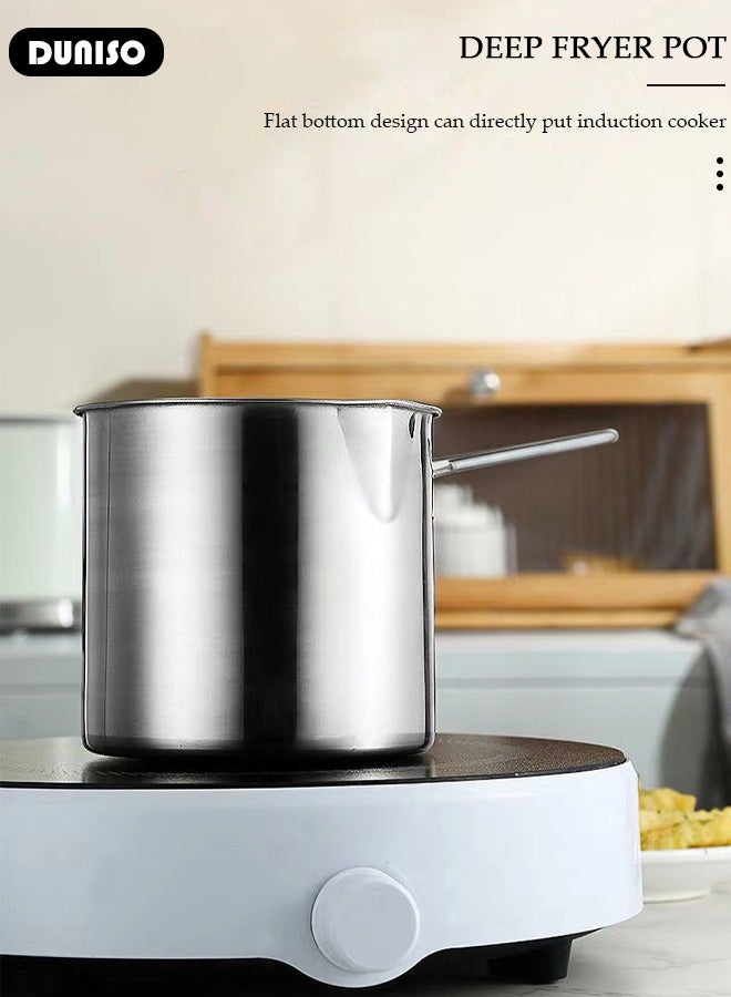 DUNISO Deep Fryer with Basket 304 Stainless Steel Deep Fryer Pot,Multifunctional Convenient High Temperature and Corrosion Resistance 1200ml Mini Oil Filter Pot with Strainer Basket and Heat-Resistant Handle for French Fries, Chicken, or Japanese Tempura  - Image 5