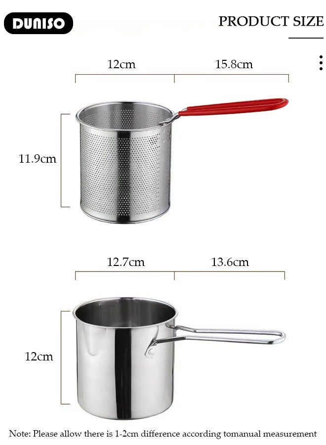 DUNISO Deep Fryer with Basket 304 Stainless Steel Deep Fryer Pot,Multifunctional Convenient High Temperature and Corrosion Resistance 1200ml Mini Oil Filter Pot with Strainer Basket and Heat-Resistant Handle for French Fries, Chicken, or Japanese Tempura  - Image 3