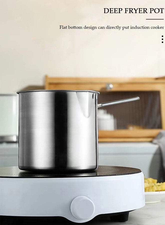 DUNISO Deep Fryer with Basket 304 Stainless Steel Deep Fryer Pot,Multifunctional Convenient High Temperature and Corrosion Resistance 1200ml Mini Oil Filter Pot with Strainer Basket and Heat-Resistant Handle for French Fries, Chicken, or Japanese Tempura - Image 3