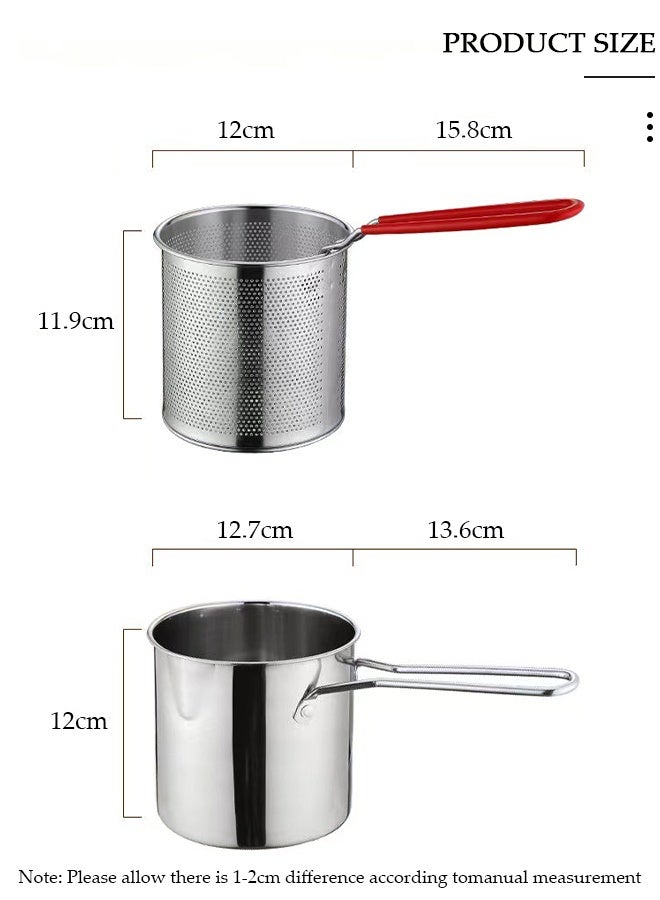 DUNISO Deep Fryer with Basket 304 Stainless Steel Deep Fryer Pot,Multifunctional Convenient High Temperature and Corrosion Resistance 1200ml Mini Oil Filter Pot with Strainer Basket and Heat-Resistant Handle for French Fries, Chicken, or Japanese Tempura - Image 2