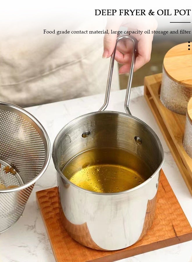 DUNISO Deep Fryer with Basket 304 Stainless Steel Deep Fryer Pot,Multifunctional Convenient High Temperature and Corrosion Resistance 1200ml Mini Oil Filter Pot with Strainer Basket and Heat-Resistant Handle for French Fries, Chicken, or Japanese Tempura - Image 5