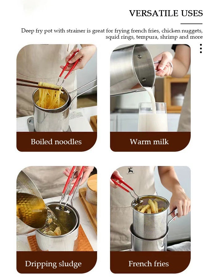 DUNISO Deep Fryer with Basket 304 Stainless Steel Deep Fryer Pot,Multifunctional Convenient High Temperature and Corrosion Resistance 1200ml Mini Oil Filter Pot with Strainer Basket and Heat-Resistant Handle for French Fries, Chicken, or Japanese Tempura - Image 4