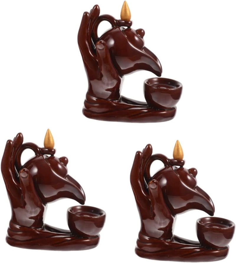 klarako 3pcs Meditation Design Home Aromatherapy Ceramic Backflow Decor Shaped Incense Desktop Office Teapot Zen for Yoga Vintage Aroma with Holder Ornament Censer Waterfall Burner - Image 1