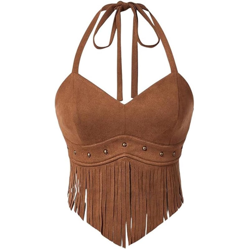 Breoklla Country Concert Outfit for Women Fringe Western Rodeo Cowgirl Shirts 70s Hippie Tops with Tasselï¼ˆ2406B,Brown,Sï¼‰ - Image 1