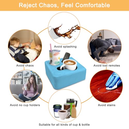 Nisdoing Couch Cup Holder Pillow Tray & Caddy - for Sofa, Bed, Car, Man Cave | Keep Drinks at Hand & Spill-Proof Accessories for New Parents, Camping, Park, Boat, Beach - Blue - Image 4