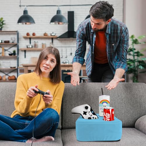 Nisdoing Couch Cup Holder Pillow Tray & Caddy - for Sofa, Bed, Car, Man Cave | Keep Drinks at Hand & Spill-Proof Accessories for New Parents, Camping, Park, Boat, Beach - Blue - Image 2