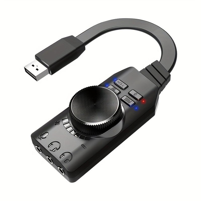 بطاقة صوت خارجية USB 7.1 للألعاب باللون الأسود - تعزيز التأثيرات الصوتية للعبة PUBG على أجهزة الكمبيوتر واللاب توب والأجهزة المحمولة - Image 2