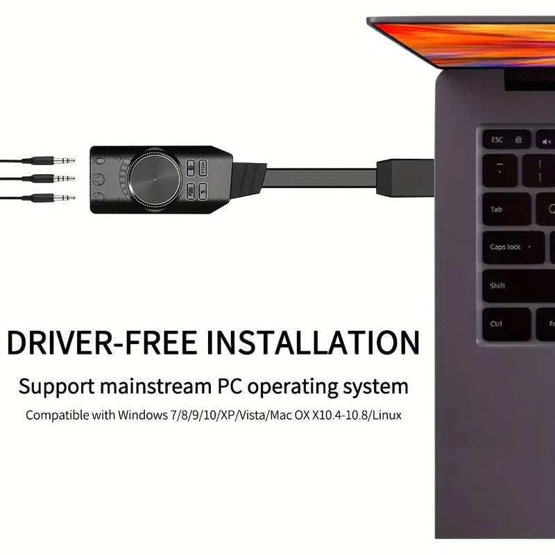 بطاقة صوت خارجية USB 7.1 للألعاب باللون الأسود - تعزيز التأثيرات الصوتية للعبة PUBG على أجهزة الكمبيوتر واللاب توب والأجهزة المحمولة - Image 5