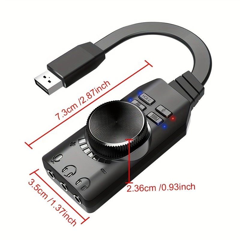 بطاقة صوت خارجية USB 7.1 للألعاب باللون الأسود - تعزيز التأثيرات الصوتية للعبة PUBG على أجهزة الكمبيوتر واللاب توب والأجهزة المحمولة - Image 3