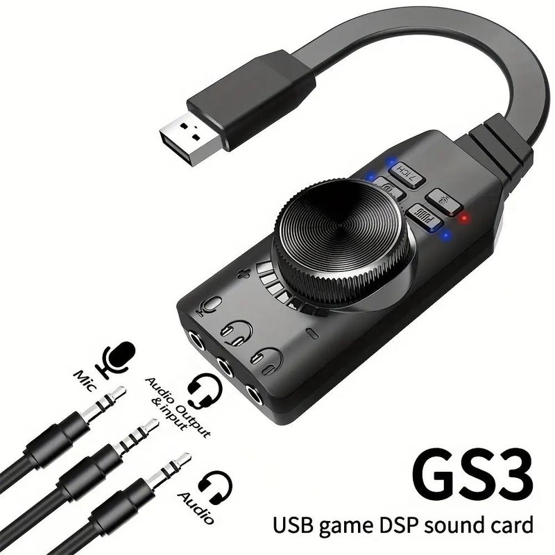 بطاقة صوت خارجية USB 7.1 للألعاب باللون الأسود - تعزيز التأثيرات الصوتية للعبة PUBG على أجهزة الكمبيوتر واللاب توب والأجهزة المحمولة - Image 1