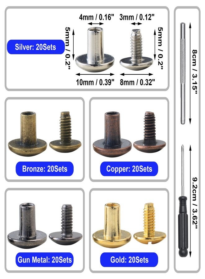 YORANYO 100Sets Chicago Screws Leather Rivets Assorted Screw Rivets Metal Studs for Clothing Chicago Binding Screws Spike and Studs for Decorate Repair Shoes Belts Bags Purse Dog Collars (10MM Head) - Image 2