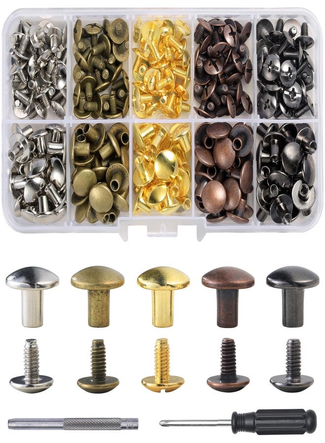 YORANYO 100Sets Chicago Screws Leather Rivets Assorted Screw Rivets Metal Studs for Clothing Chicago Binding Screws Spike and Studs for Decorate Repair Shoes Belts Bags Purse Dog Collars (10MM Head) - Image 1