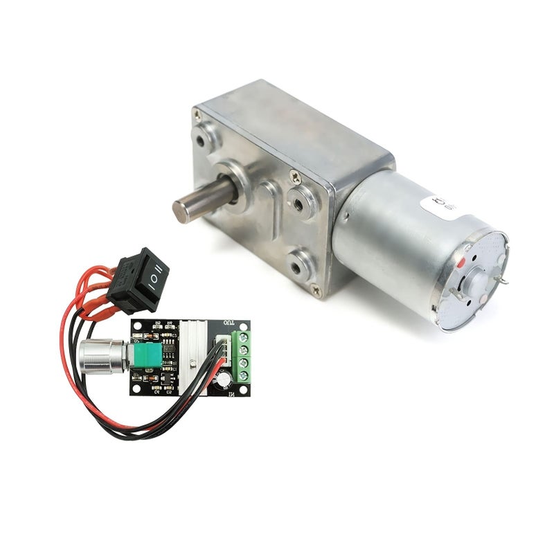 12V 18Rpm Metal Gear Turbo Worm DC Motor With Bracket Speed Controller 46x32mm - Image 2