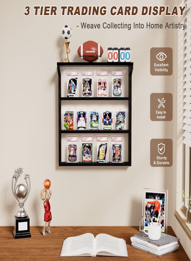 Emfogo Trading Card Display Stand for Wall, 3 Tier Wooden Graded Card Display Stand, Sports Card Display Case, Trading Card Stands for Display Collection, Black - Image 5