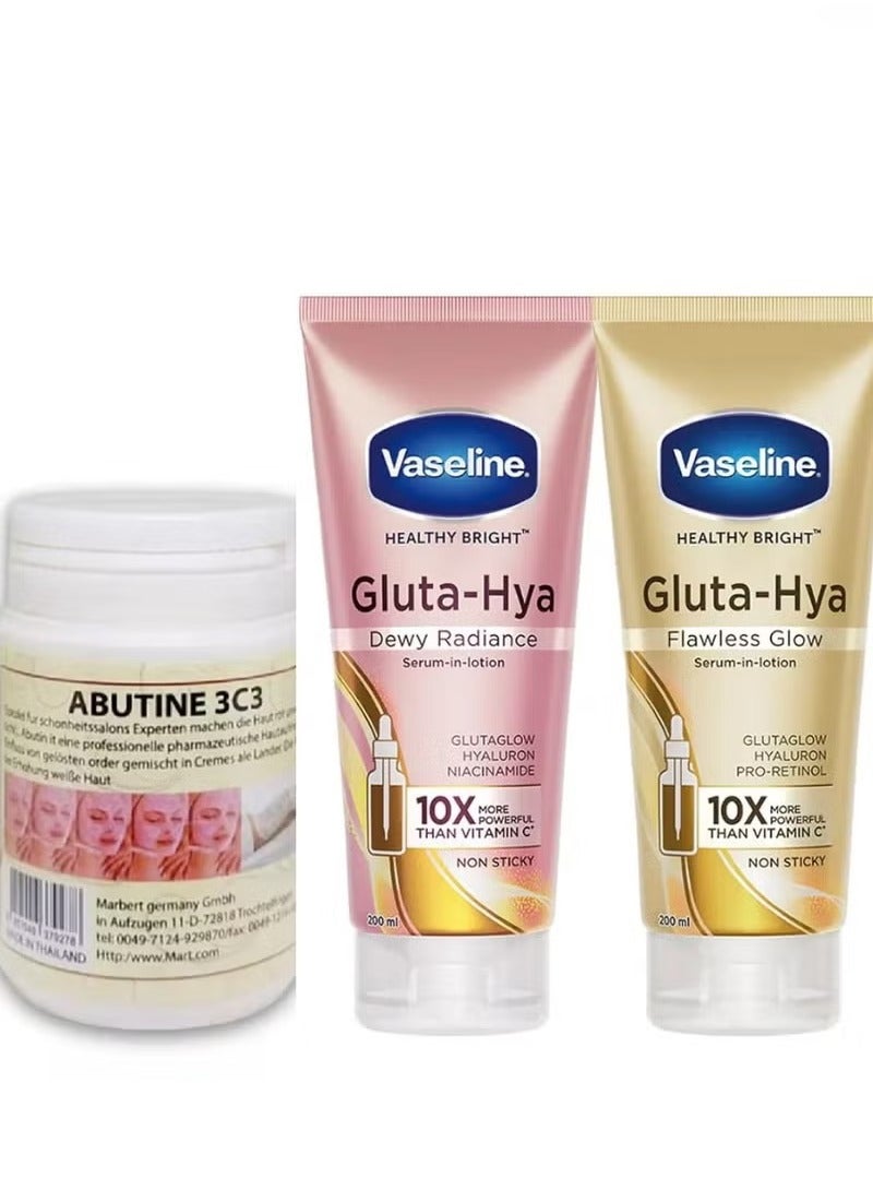 Vaseline Gluta-Hya Serum Burst Lotion (Smooth Radiance / Flawless Glow) Pack of 2 + Abutine 3c3 Whitening Cream 250g
