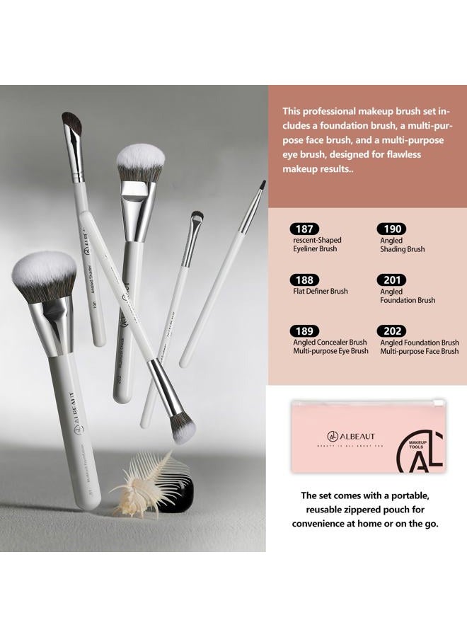 Albeaut Face Makeup Brush Set 6PCS, Angled Cream Foundation Liquid Blush Brush Concealer Brush Under Eye, Nose Contour Eyeliner & Brow Brush - Image 3