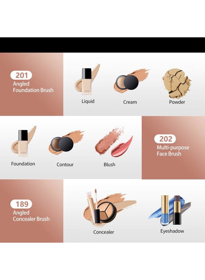 Albeaut Face Makeup Brush Set 6PCS, Angled Cream Foundation Liquid Blush Brush Concealer Brush Under Eye, Nose Contour Eyeliner & Brow Brush - Image 2