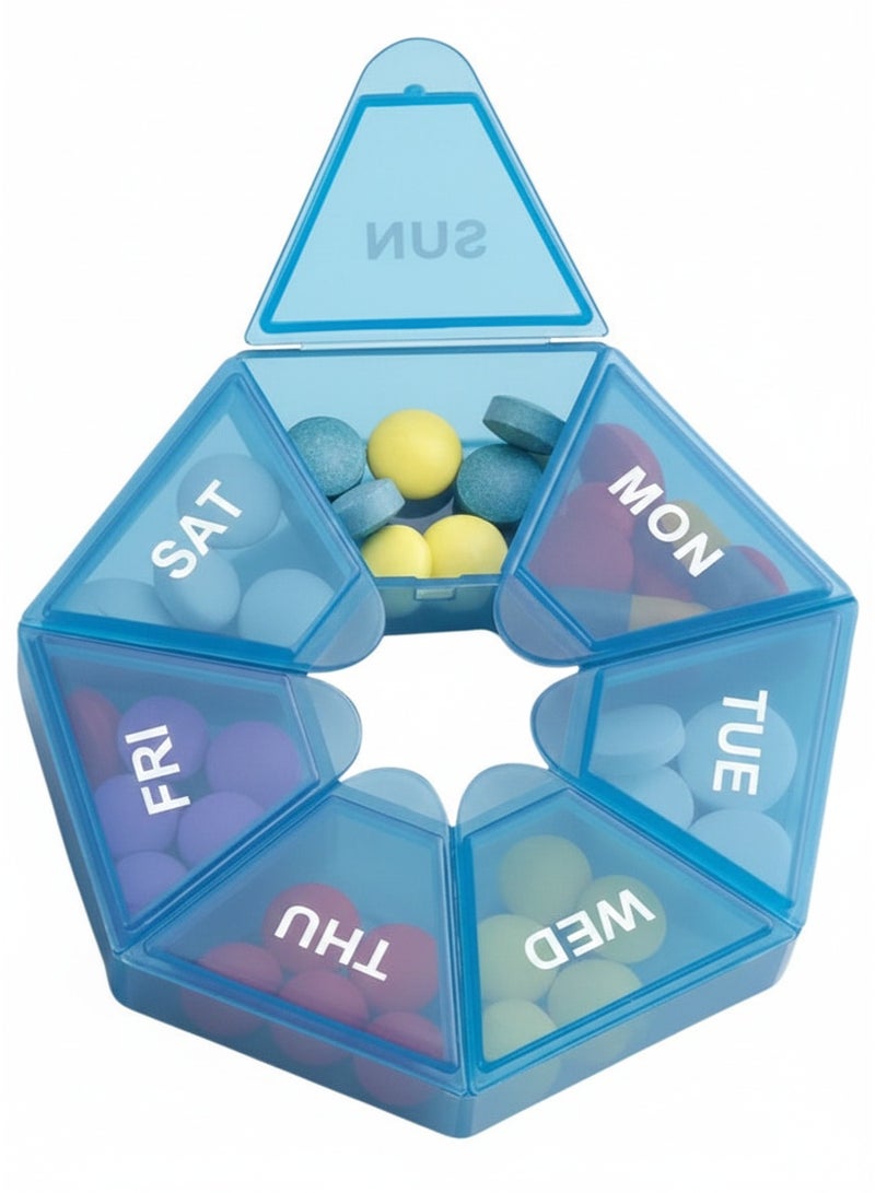 7 Day Weekly Pill Organizer Blue, Never Miss a Dose with Large Pill Box, Portable Pill Holder for Vitamins Tablets & Fish Oil Capsules, Holds 10 Aspirin-Sized Pills - Image 1