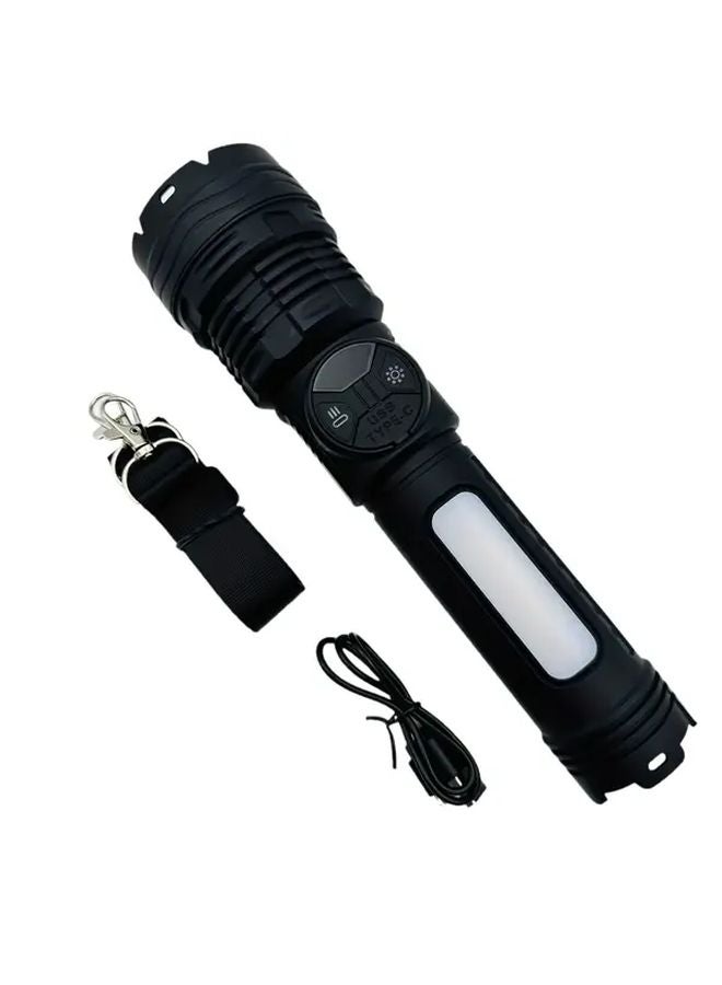 Black Handheld Flashlight 3600mAh USB C Charging Zoomable Beam Outdoor Camping - Image 1