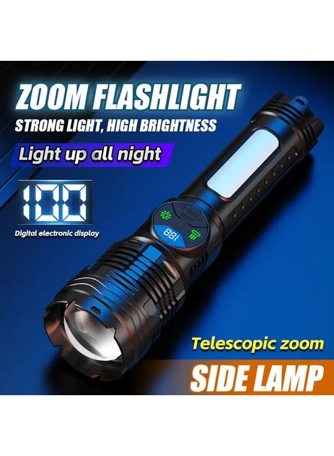 Black Handheld Flashlight 3600mAh USB C Charging Zoomable Beam Outdoor Camping - Image 2