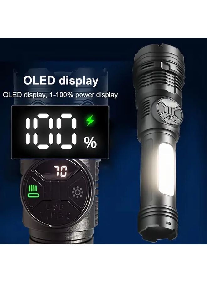 Black Handheld Flashlight 3600mAh USB C Charging Zoomable Beam Outdoor Camping - Image 3