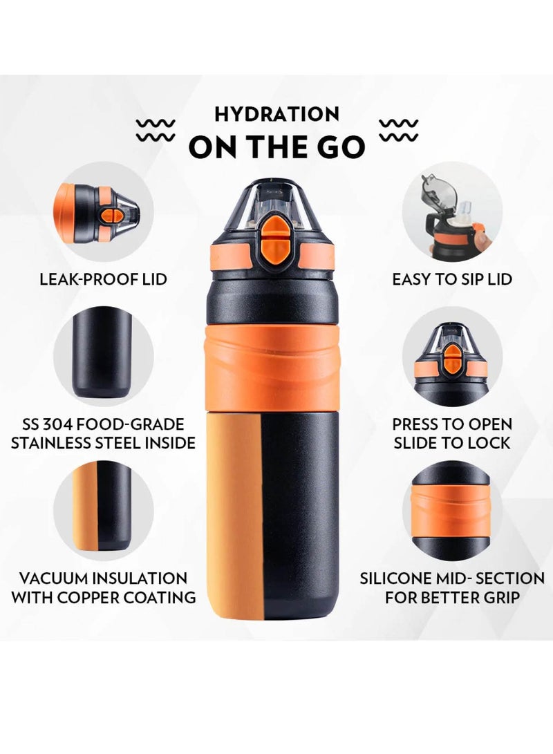 Borosil Vacuum Insulated Copper Coated Inner Adventure Sipper Water Bottle, Sports Bottle, Yoga Bottle, Outdoor, Portableleak Proof, Reusable Water Bottle Black,560 Ml, B0560Ti02 Assorted Color - Image 3